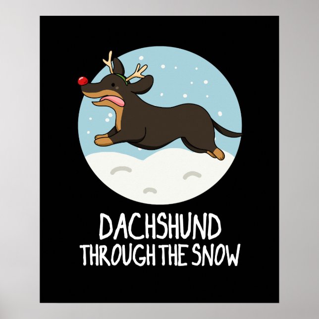 Poster Dachshund À Travers Le Jeu De Noël De Neige Dark B (Devant)