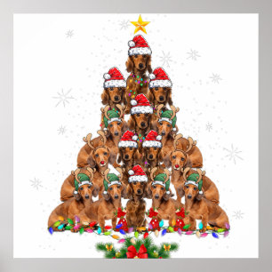 Poster Dachshund Arbre de Noël Chien Xmas feux Pyjamas F