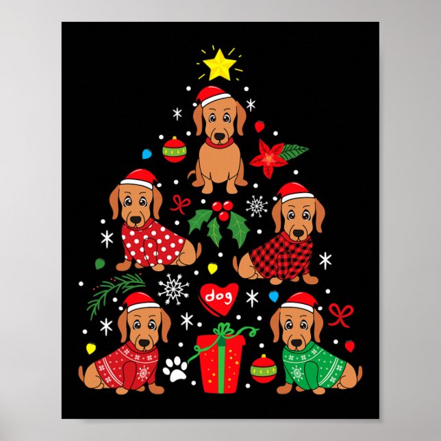 Poster Dachshund Arbre de Noël Ornement Drôle Weenie Chie (Devant)