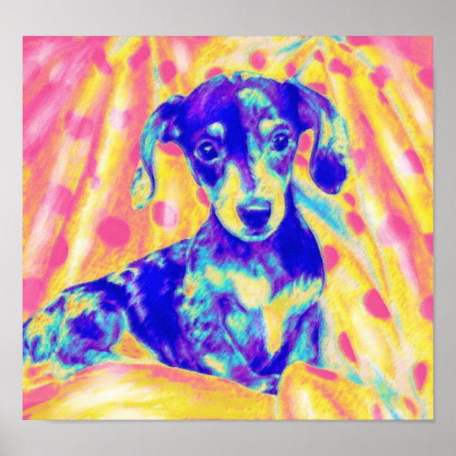 Poster dachshund arc en ciel (Devant)