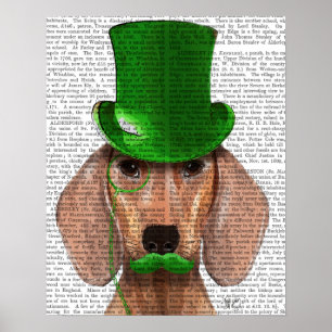 Poster Dachshund au chapeau vert et à la moustache