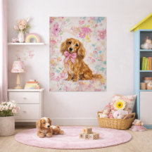 Dachshund aux longs poils Aquarelle Pastel Floral