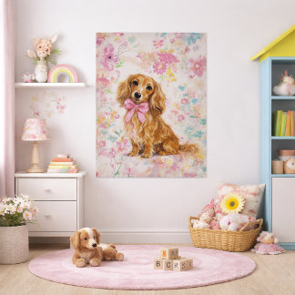 Poster Dachshund aux longs poils Aquarelle Pastel Floral