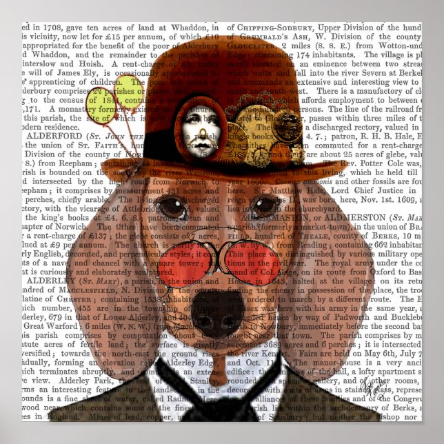 Poster Dachshund avec Casquette Bowler Steampunk (Devant)