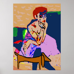 Poster Dachshund avec femme abstraite