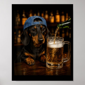 Poster Dachshund Buvant de la Bière Mème de Chien Drôle V