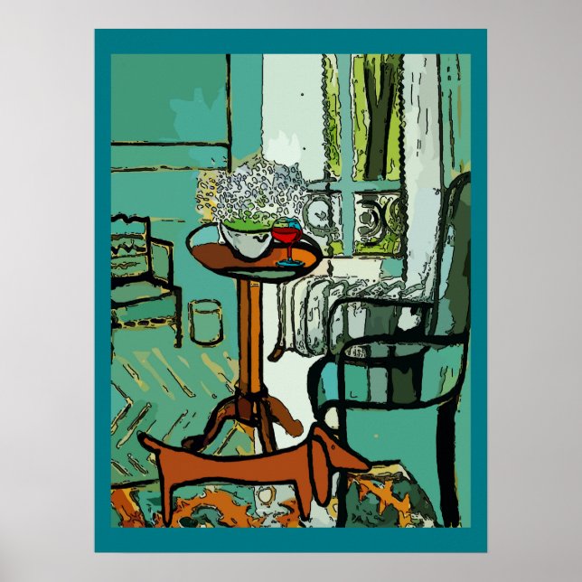 Poster Dachshund Chambre Lit (Devant)