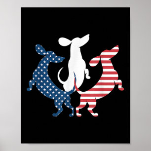 Poster Dachshund Chien 4 Juillet Américain Patriotique Dr