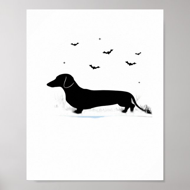 Poster Dachshund Chien - Halloween Moon Silhouette Classi (Devant)