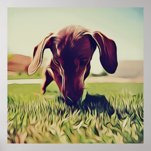 Poster Dachshund Chien Jouant Avec Un Bal De Tennis Anniv