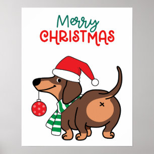 Poster Dachshund Chien mignonne Joyeux Noël