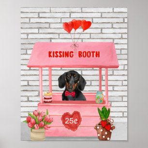 Poster Dachshund Chien Valentine's Day Kissing Booth