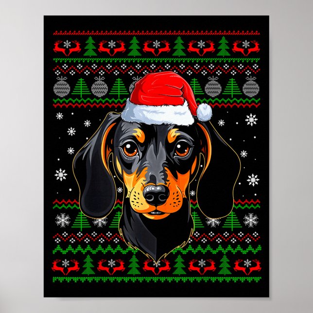 Poster Dachshund Dog Christmas Ugly Sweater Santa Adults  (Devant)