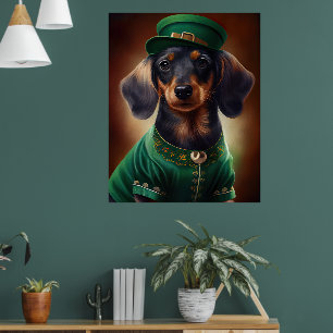 Poster Dachshund Dog en tenue de la Saint Patrick