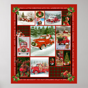 Poster Dachshund Doxie Wiener Chien Camion rouge Neige Fl