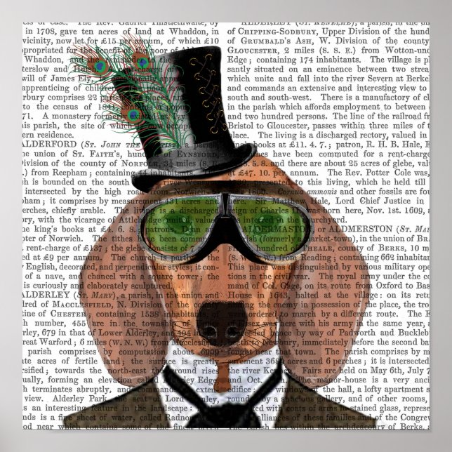 Poster Dachshund Green Gogges Top Hat (Devant)