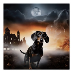 Poster Dachshund Halloween effroi