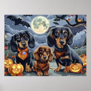 Poster Dachshund Halloween Épouvantable