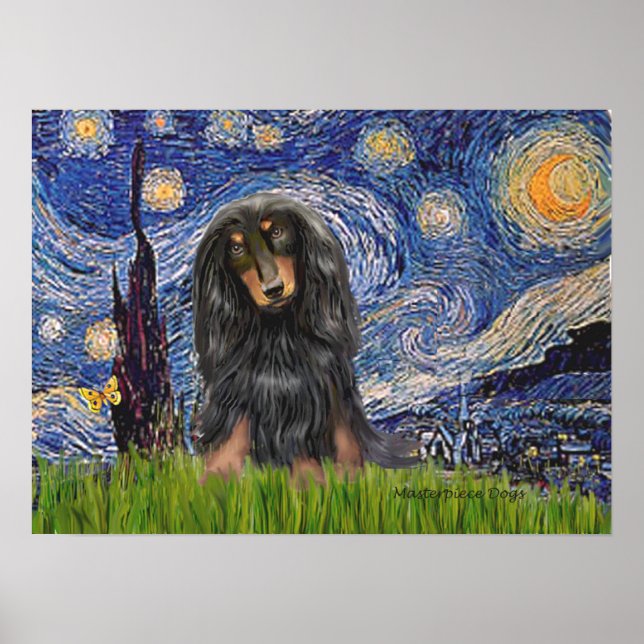 Poster Dachshund (LHBT) - Nuit étoile (Devant)