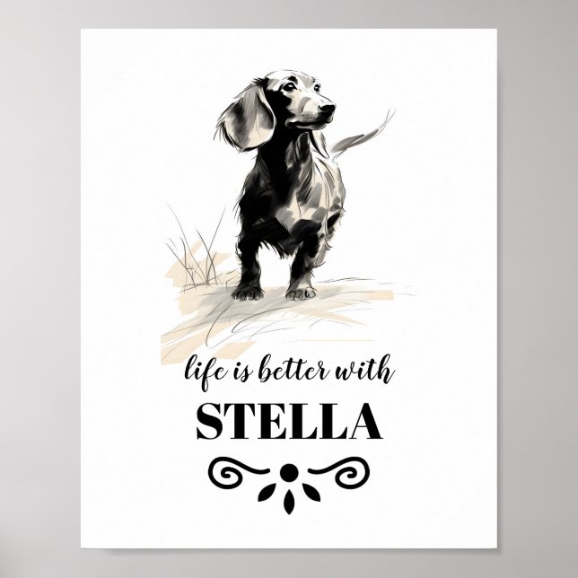 Poster Dachshund Life est meilleur avec le nom de chien p (Devant)