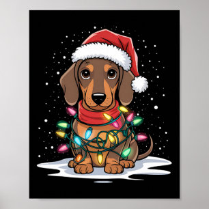 Poster Dachshund lumières de Noël Santa Hat Amoureux des 