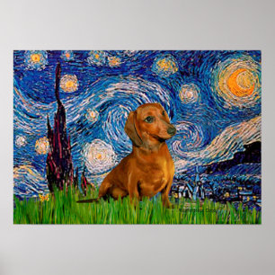 Poster Dachshund (Marron1) - Nuit étoilée