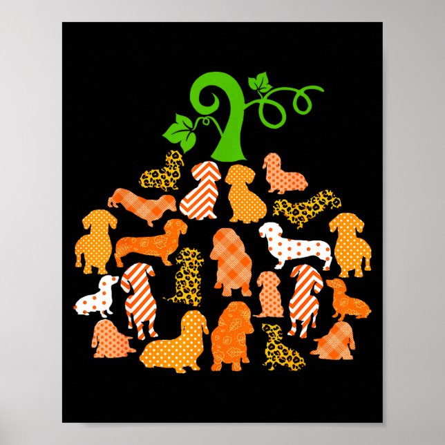 Poster Dachshund Pumpkin Shape Plaid Leopard Dog Autumn H (Devant)