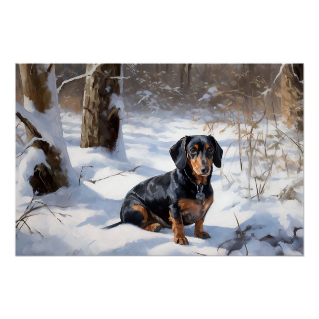 Poster Dachshund Qu'Il Neige Noël (Devant)