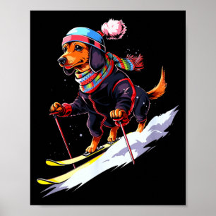 Poster Dachshund skieur chien skieur ski hiver neige homm