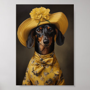Poster Dachshund sophistiqué en jaune