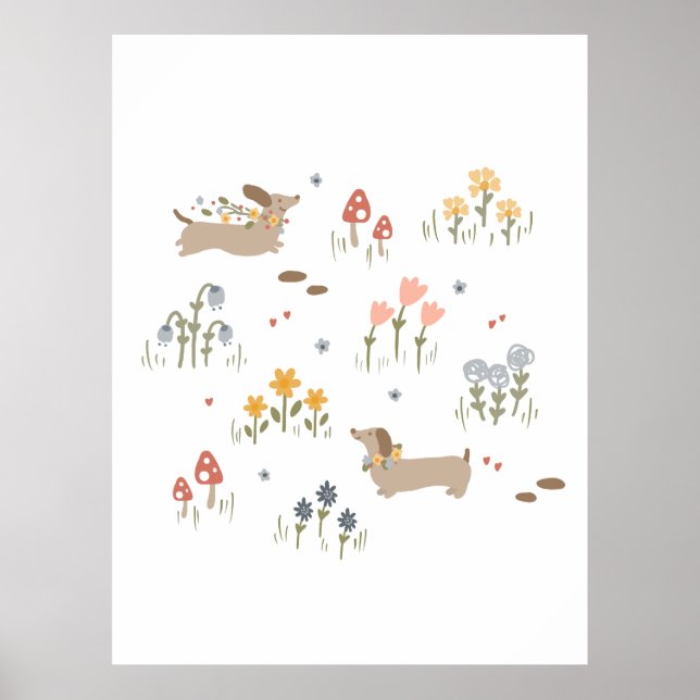 Poster Dachshund Weiner Amoureux de les chiens Fleur sauv (Devant)