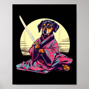 Poster Dachshund Wiener Chien Japonais Tattoo Ukiyoe