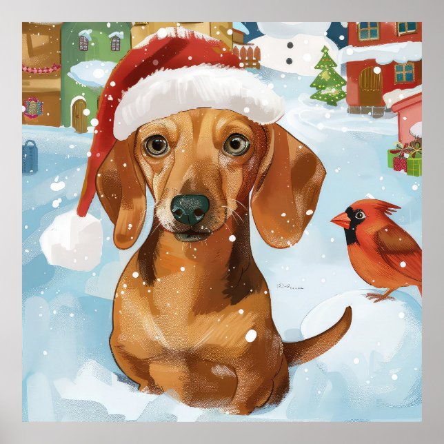 Poster Dachshund Winter Wonderland Christmas Joy (Devant)