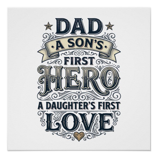 Poster Dad Son Hero Daughter Love Vintage Typography Shir (Devant)
