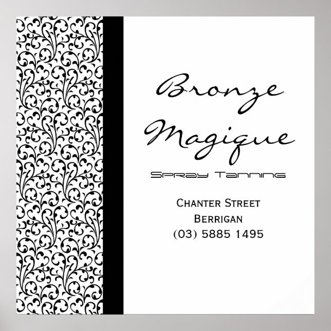 Poster d'affaires Black Damask Tanning Salon (Devant)
