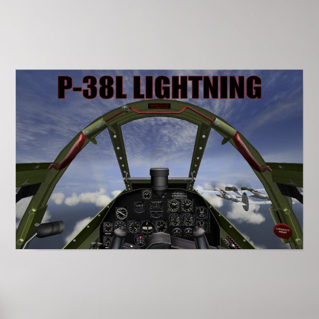 POSTER D'AFFICHAGE D'UN COCKPIT D'ÉCLAIRAGE P-38L (Devant)