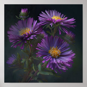 Poster d'affiche d'art à fleurs violet