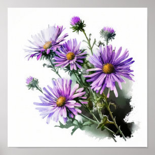 Poster d'affiche d'art à fleurs violet