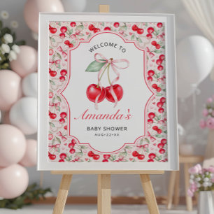 Poster d'Affiche de bienvenue Baby shower cerise