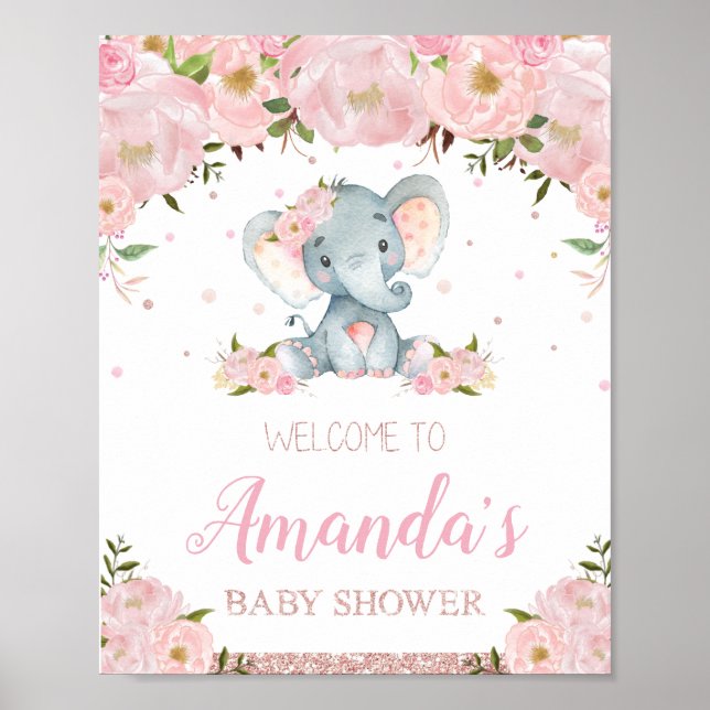 Poster d'Affiche de bienvenue Baby shower d'élépha (Devant)