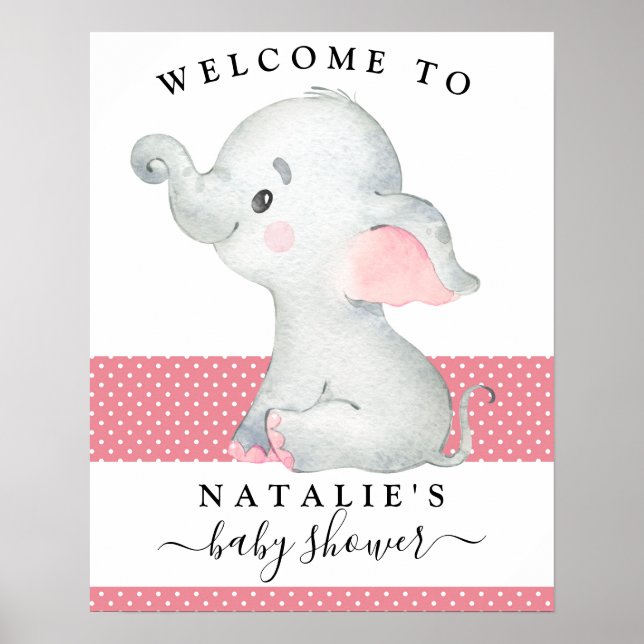 Poster d'Affiche de bienvenue Baby shower rose Elé (Devant)