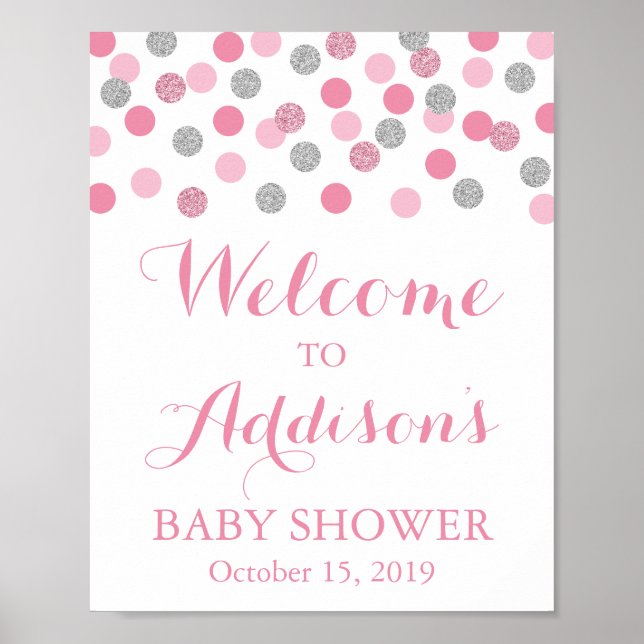 Poster d'Affiche de bienvenue Baby shower rose et  (Devant)