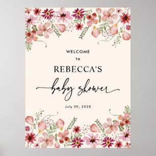 Poster d'Affiche de bienvenue Baby shower Rose Flo