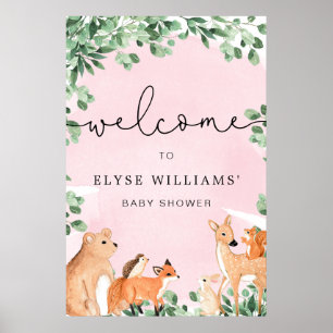 Poster d'Affiche de bienvenue rose des animaux de 