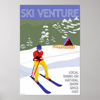 Poster d'affiche Ski Venture 12" x 18" Papier d'ar