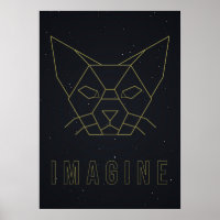 Poster d'affirmation origami chat avec mot imagine