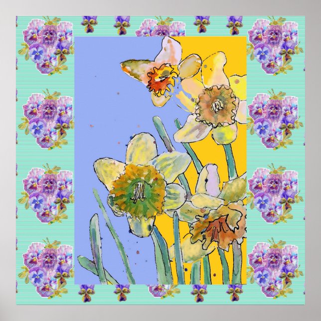 Poster Daffodil Aquarelle Peinture fleur de printemps Pos (Devant)