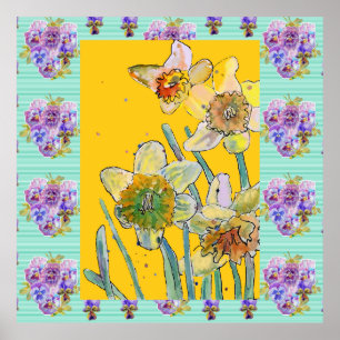 Poster Daffodil Aquarelle Peinture fleur de printemps Pos
