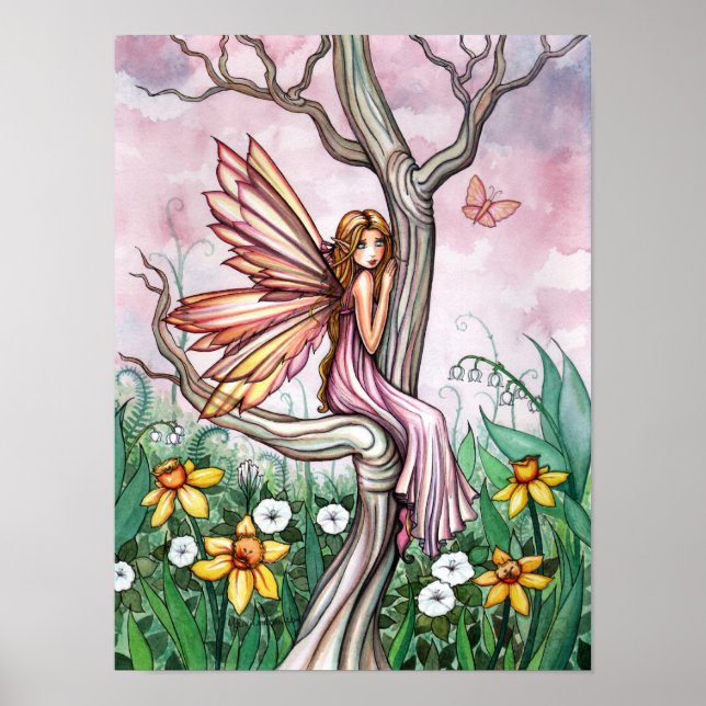Poster Daffodiles à fleurs printanières et papillon (Devant)