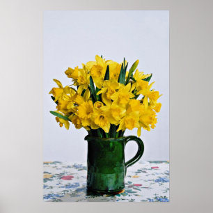 Poster Daffodiques en fleurs de vase vert
